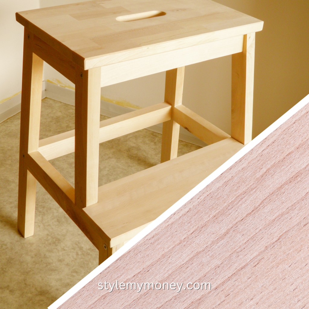 Example of birch step stool with a close up on the wood grain