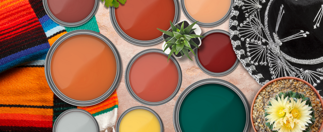 Vibrant Mexican-Inspired Color Scheme: Bold Orange, Red, and Dark Teal for a Lively Home