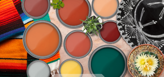 Vibrant Mexican-Inspired Color Scheme: Bold Orange, Red, and Dark Teal for a Lively Home
